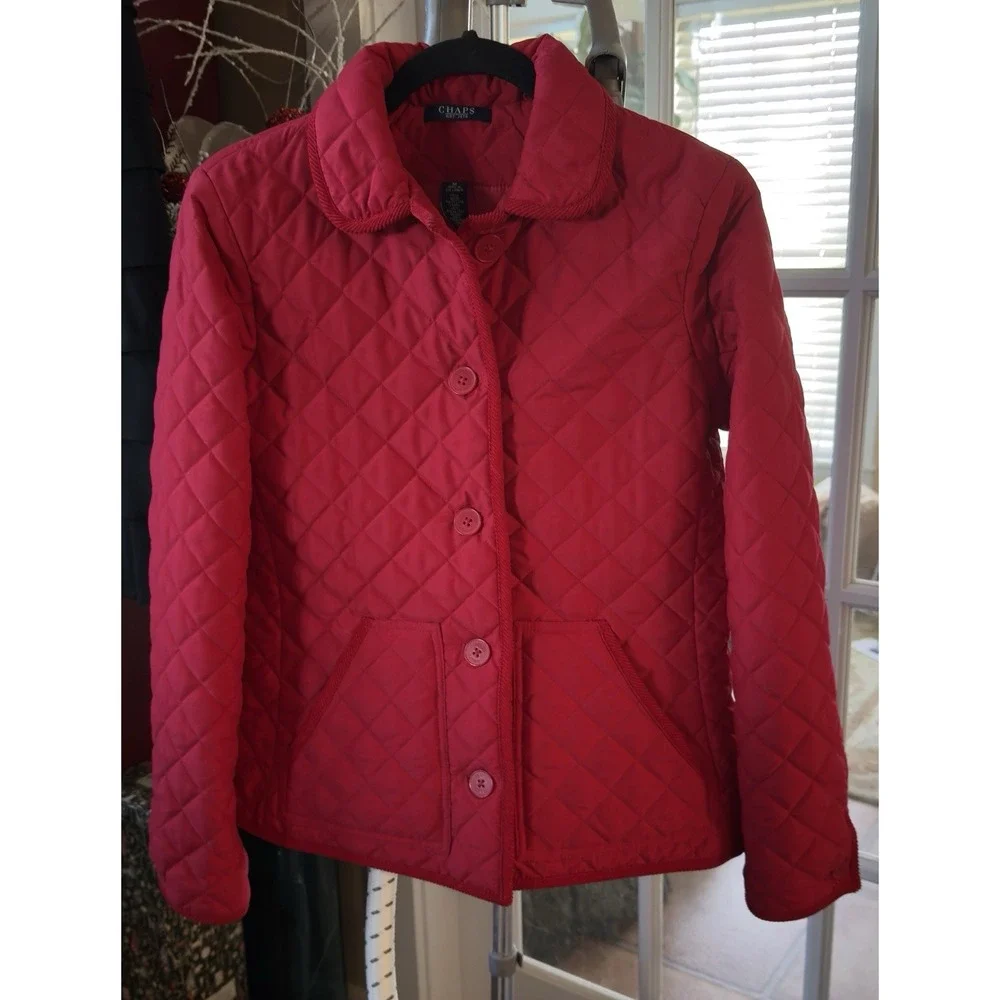 Ralph Lauren Chaps‎ Jacket Red Quilted Polyester Lined Long Sleeve Buttons M EUC